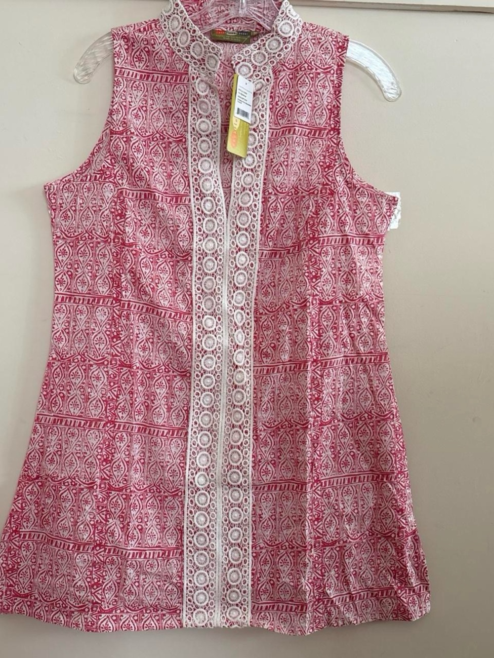 Rockflowerpaper Christina Pink Sleeveless Tunic Cotton Lace Trim Medium NEW